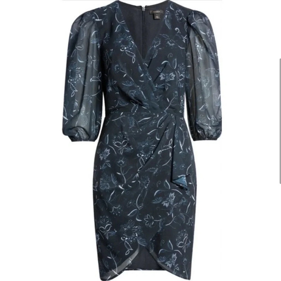 Halogen Chiffon Faux Wrap Floral Dress In Black Bali - Picture 5 of 6